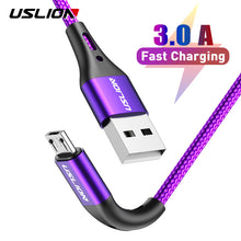 Load image into Gallery viewer, USLION 2m 3m Micro USB Cable 3A Fast Charging Data Cable for Xiaomi Redmi 4X Samsung J7 Android Mobile Phone Microusb Charger