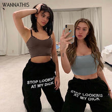 Load image into Gallery viewer, Wannathis Print Letter Black Casual SweatPant Hip Hop laceup Loose Cotton Women Carrot Trousers Fashion Autumn Ladies Streetwear