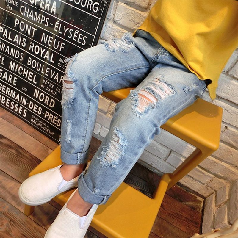 2020 New fashion broken hole kids jeans for girls Boys Spring Summer jeans for girls Casual Loose Ripped Jeans children  jeans