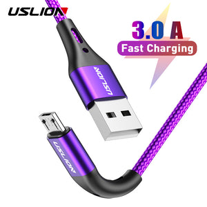 USLION 2m 3m Micro USB Cable 3A Fast Charging Data Cable for Xiaomi Redmi 4X Samsung J7 Android Mobile Phone Microusb Charger