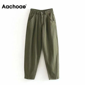 Aachoae Women Streetwear Pleated Mom Jeans High Waist Loose Slouchy Jeans Pockets Boyfriend Pants Casual Ladies Denim Trousers