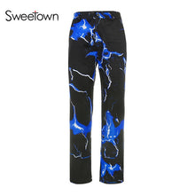 Load image into Gallery viewer, Sweetown Lightning Print Streetwear Cargo Pants Women Casual Ladies Joggers Trousers High Waist Hippie Baggy Pants Autumn Winter
