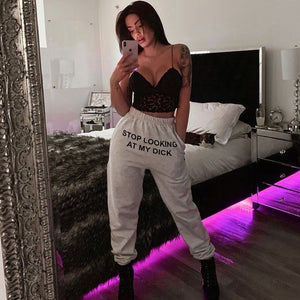 Wannathis Print Letter Black Casual SweatPant Hip Hop laceup Loose Cotton Women Carrot Trousers Fashion Autumn Ladies Streetwear